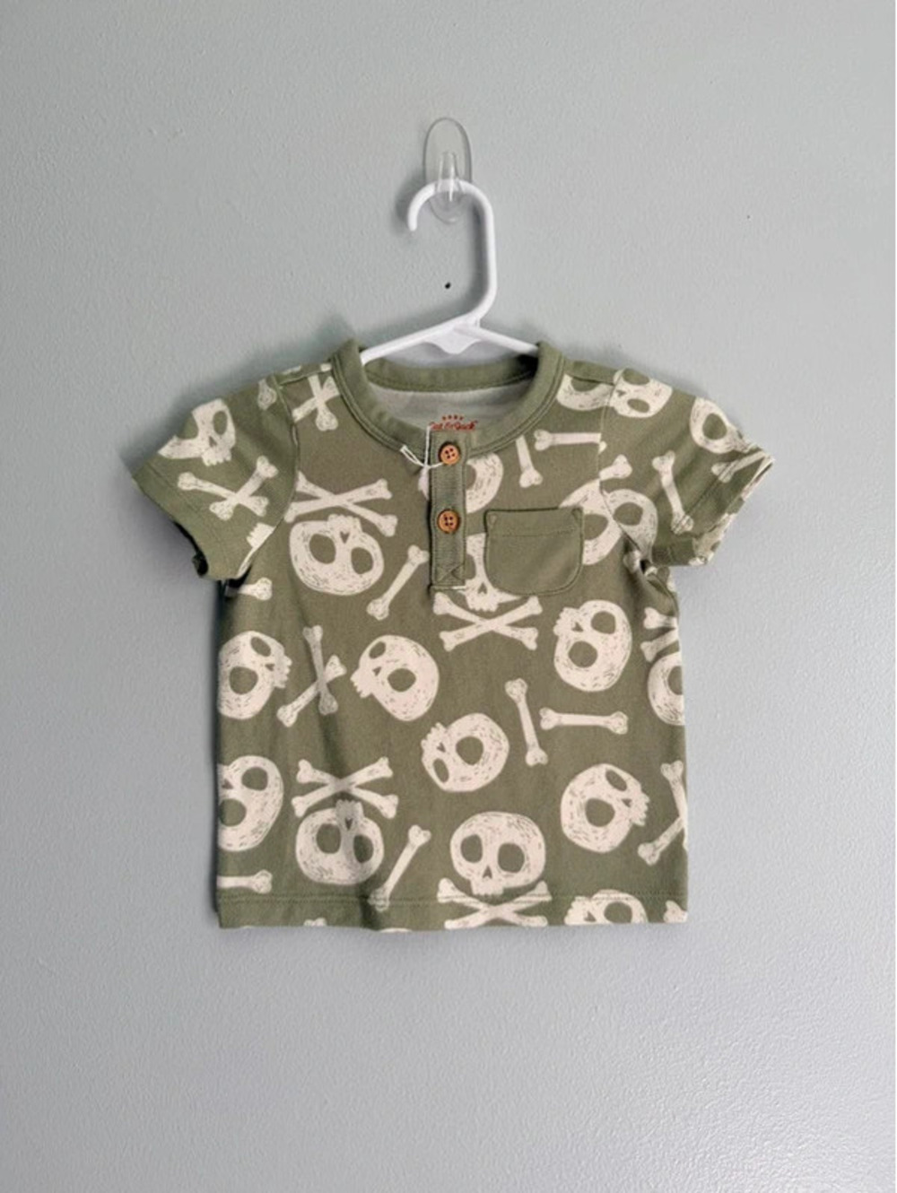 Cat & Jack Skull Print Henley Tee 6-9M Sage Green